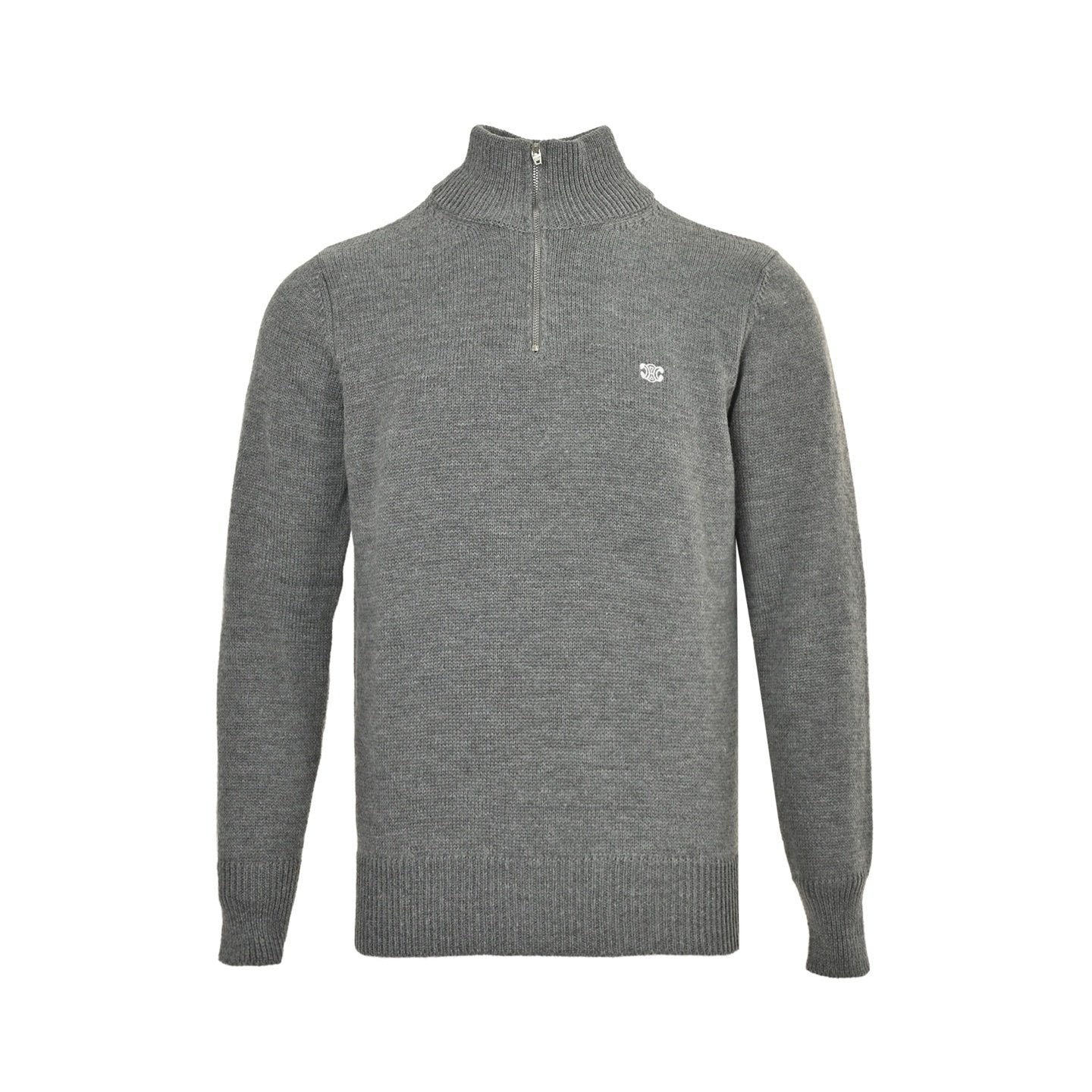 Celine Logo-Embroidered Wool &amp; Cashmere Blend Half Zip Grey - afbeelding 1