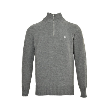 Celine Logo-Embroidered Wool &amp; Cashmere Blend Half Zip Grey - afbeelding 1