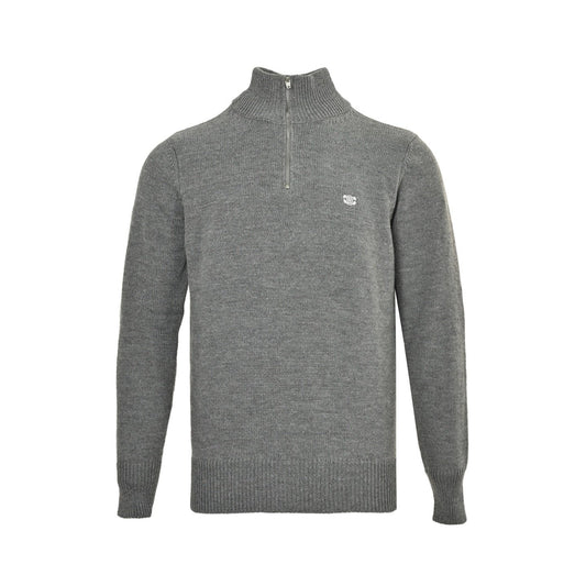 Celine Logo-Embroidered Wool &amp; Cashmere Blend Half Zip Grey - afbeelding 1