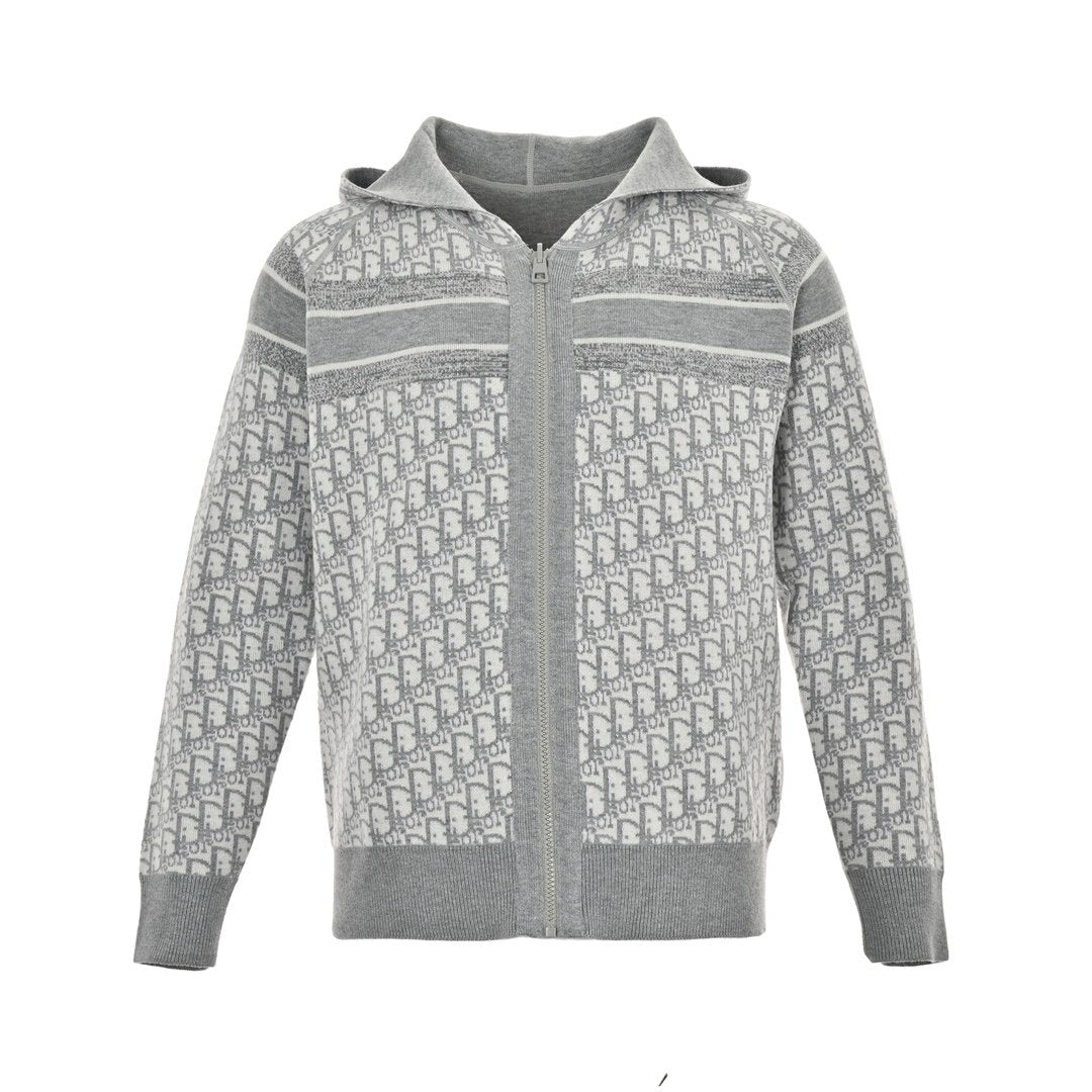 Dior Reversible Printed Cashmere Zip Hoodie Grey - afbeelding 1
