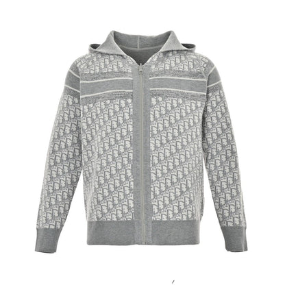 Dior Reversible Printed Cashmere Zip Hoodie Grey - afbeelding 1