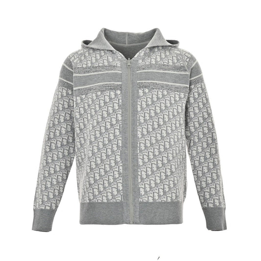 Dior Reversible Printed Cashmere Zip Hoodie Grey - afbeelding 1