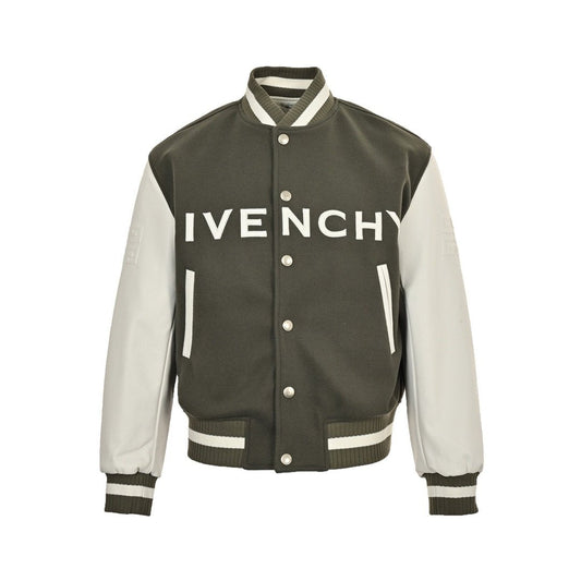 Givenchy Logo Jacket Varsity Jack In White Green Leather - afbeelding 1