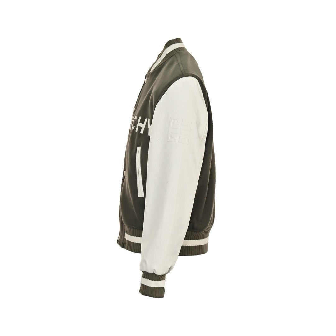 Givenchy Logo Jacket Varsity Jack In White Green Leather - afbeelding 2