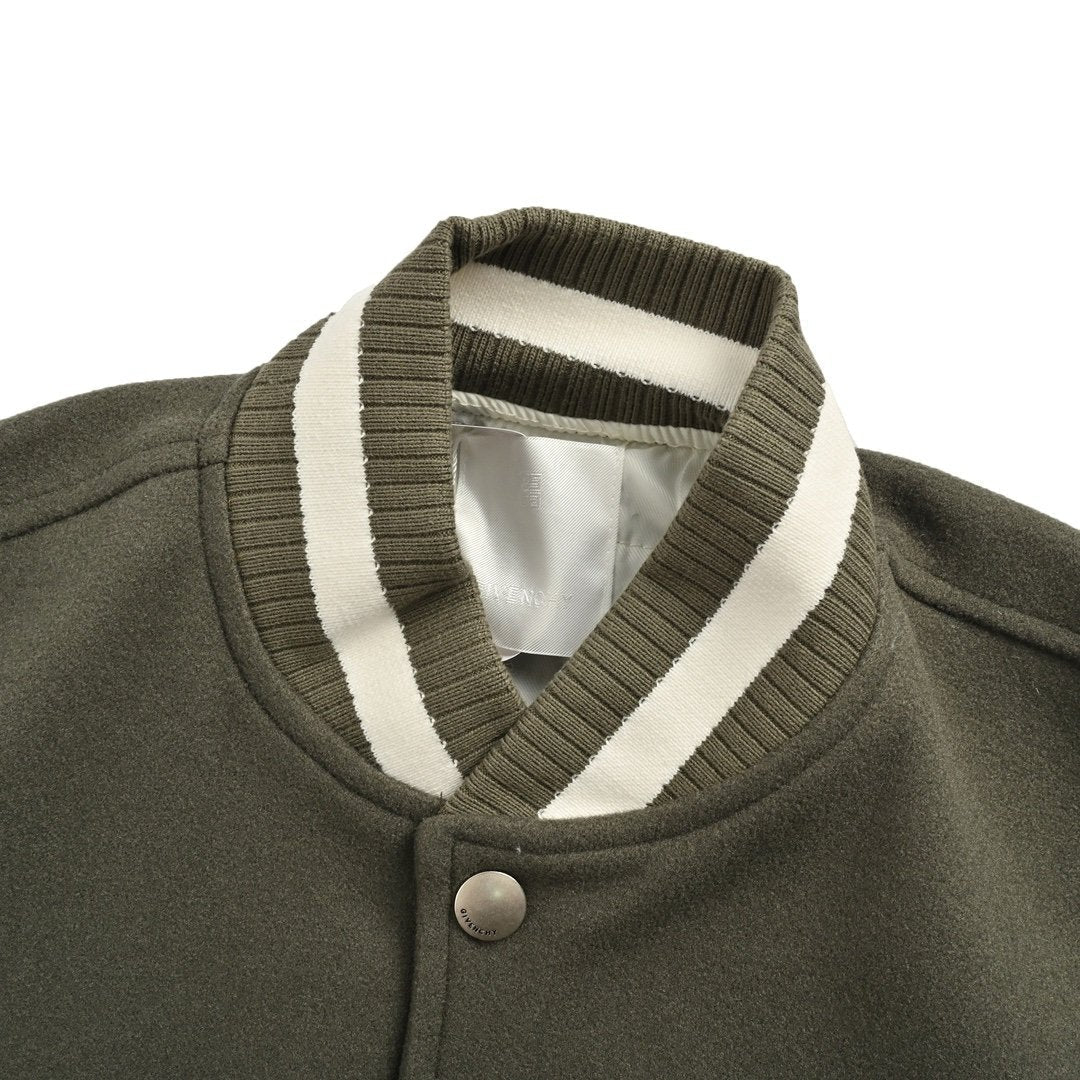 Givenchy Logo Jacket Varsity Jack In White Green Leather - afbeelding 4