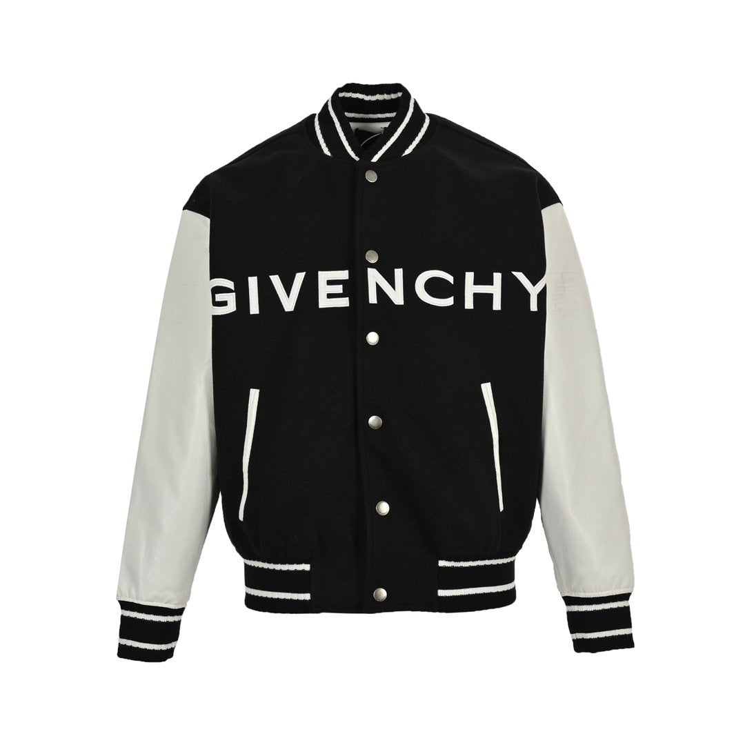 Givenchy Logo Jacket Varsity Jack In White Black Leather - afbeelding 1