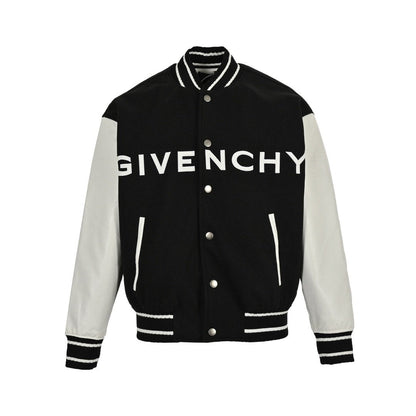 Givenchy Logo Jacket Varsity Jack In White Black Leather - afbeelding 1