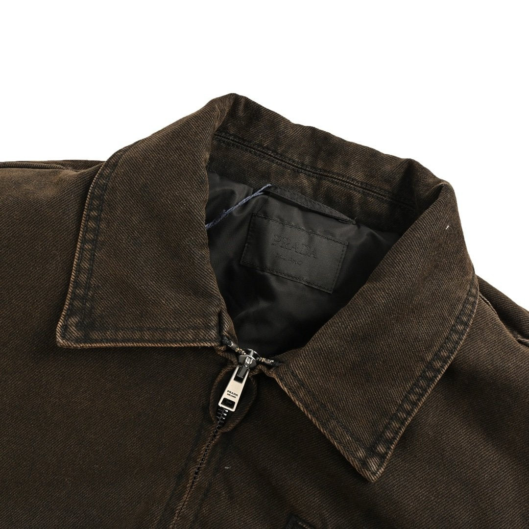 Prada Padded Denim Blouson Jacket Brown - afbeelding 4