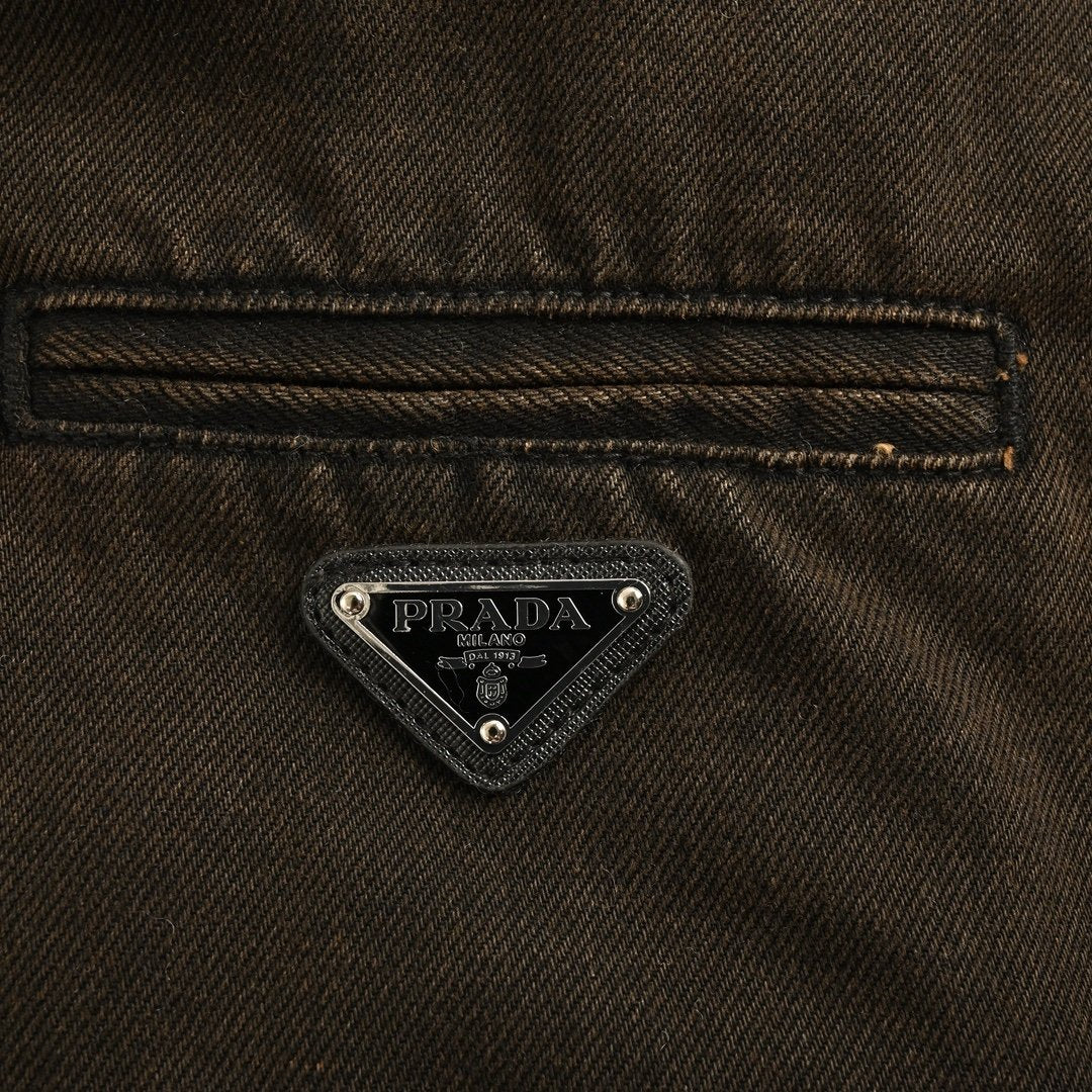 Prada Padded Denim Blouson Jacket Brown - afbeelding 5