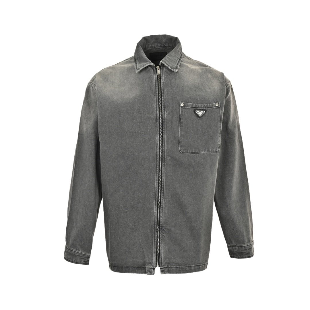 Prada Embellished Denim Jacket In Grey - afbeelding 1