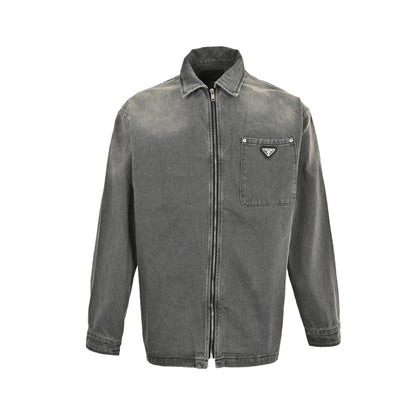 Prada Embellished Denim Jacket In Grey - afbeelding 1