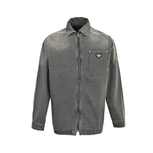 Prada Embellished Denim Jacket In Grey - afbeelding 1