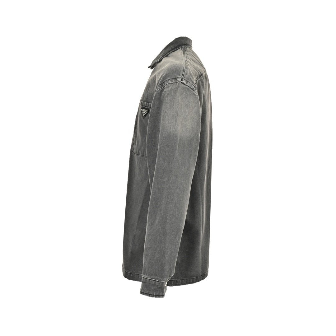 Prada Embellished Denim Jacket In Grey - afbeelding 2