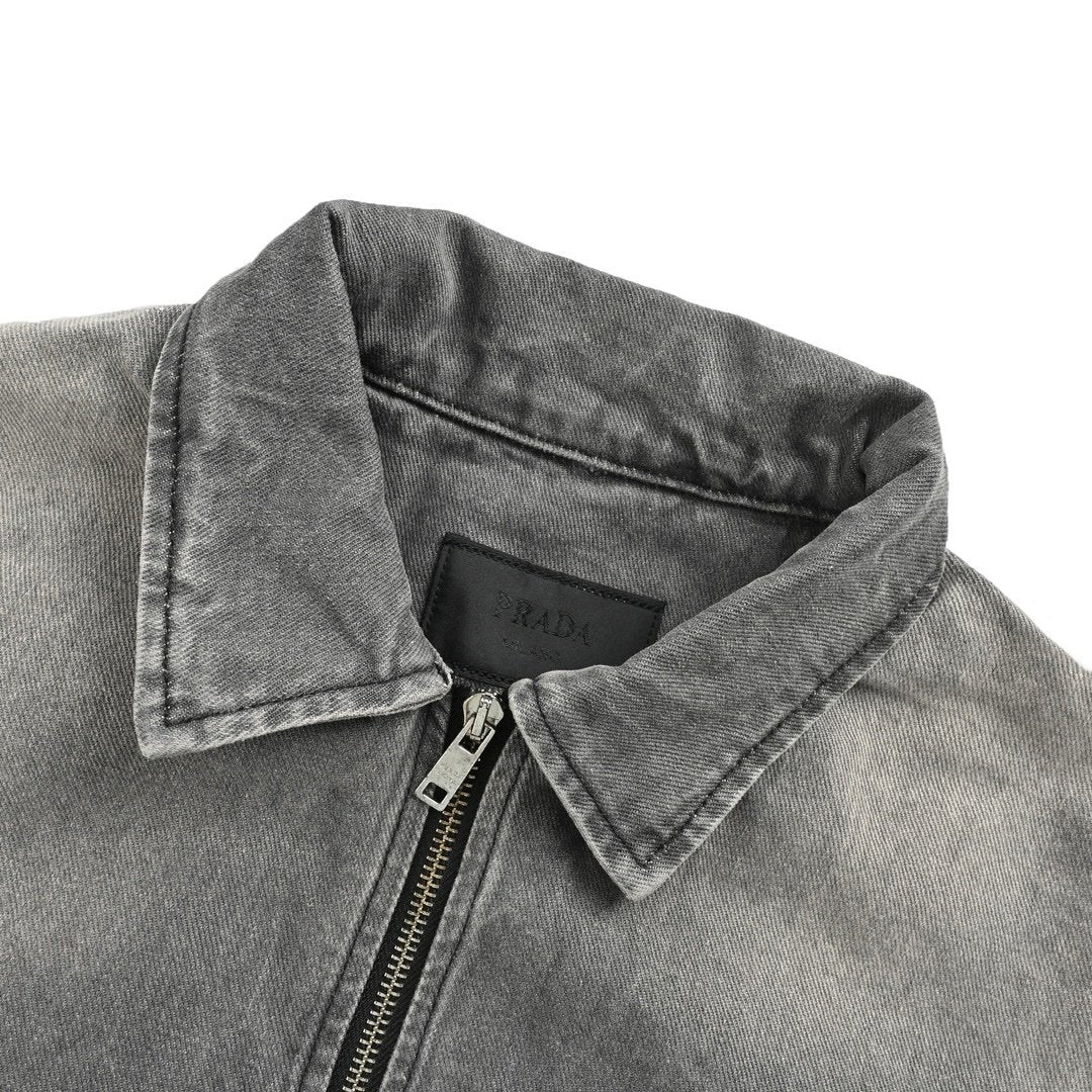 Prada Embellished Denim Jacket In Grey - afbeelding 4