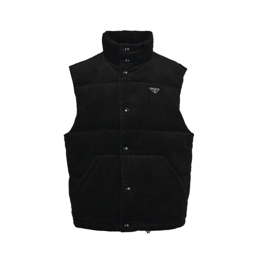 Prada Down-Filled Cotton Corduroy Bodywarmer In Black - afbeelding 1